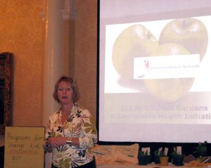 Kathy Byron gives a talk on the FirstSchool Garden Program